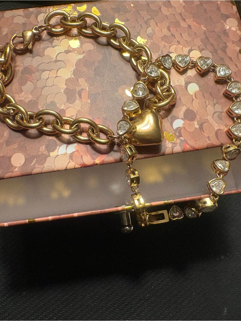 Gold Heart Chain Bracelet Set of 2